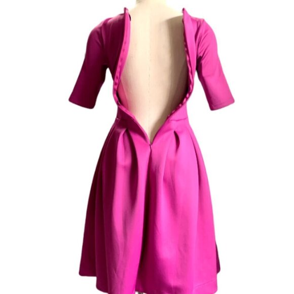 ASOS Retro Square Neck Fit & Flare Satiny Party Dress Sz 4 Fuchsia Pink 67A - Picture 6 of 9